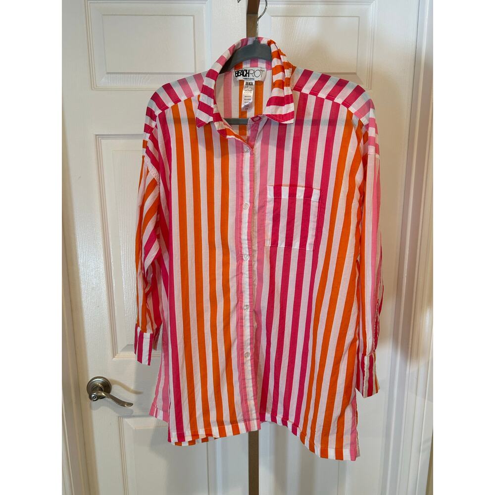Beach Riot Alexa Top in Sunset Stripes, Orange/Pink, Size S/M - Picture 4 of 5